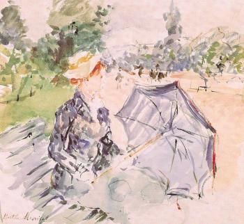 貝爾特 摩裡索特 Lady with a Parasol Sitting in a Park